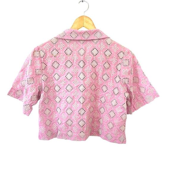 Zara Pink Eyelet Short Sleeve Button Down Shirt - Picture 2 of 8